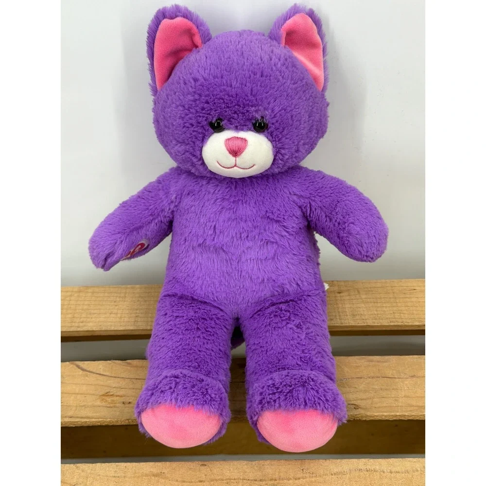 Build-A-Bear Workshop‎ Bright Purple Cat Plush Pink Ears Paw Pads 16 Inch Kitty